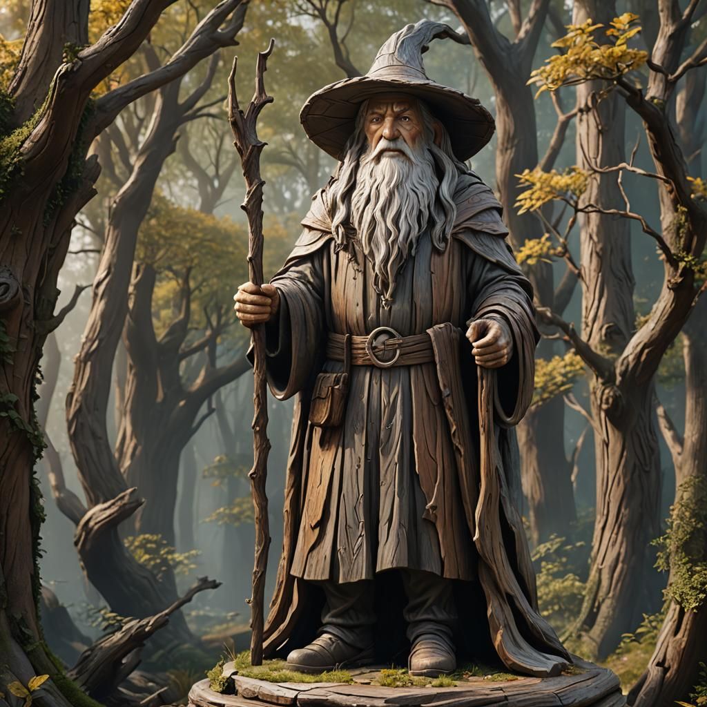 Gandalf Wooden Statue: Detailed Fantasy Art