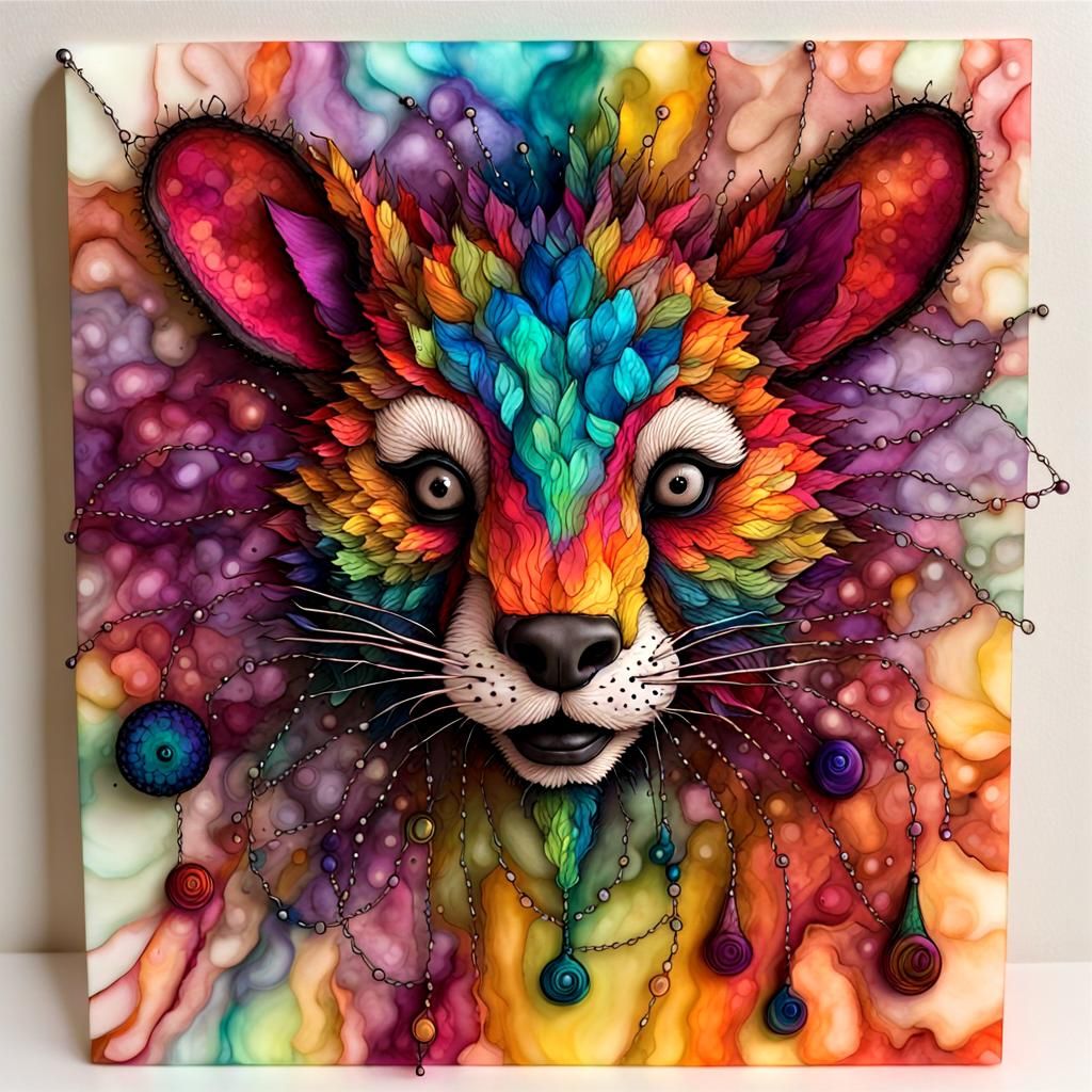 Carnival of Bizarre Animals in Alcohol Ink Style