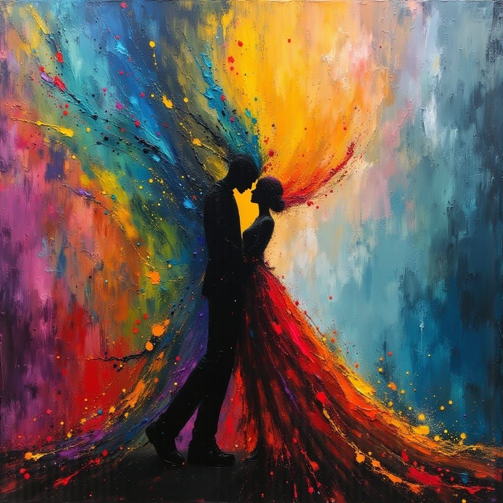 Creepy Witch Couple Dancing Abstract Oil Painting