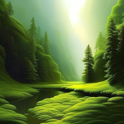 Lush Forest Fractal Structure with God Rays