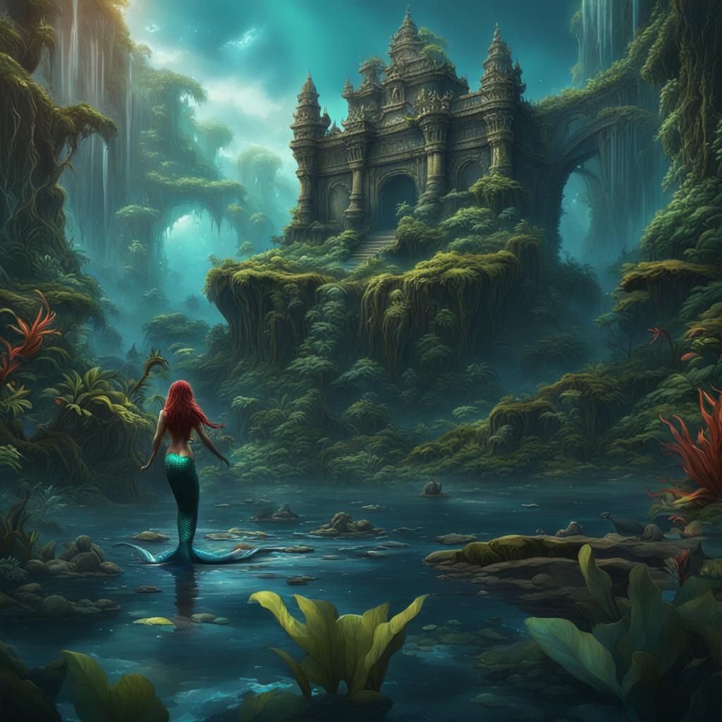 Mermaid in Amazon Rainforest: Detailed Matte Painting