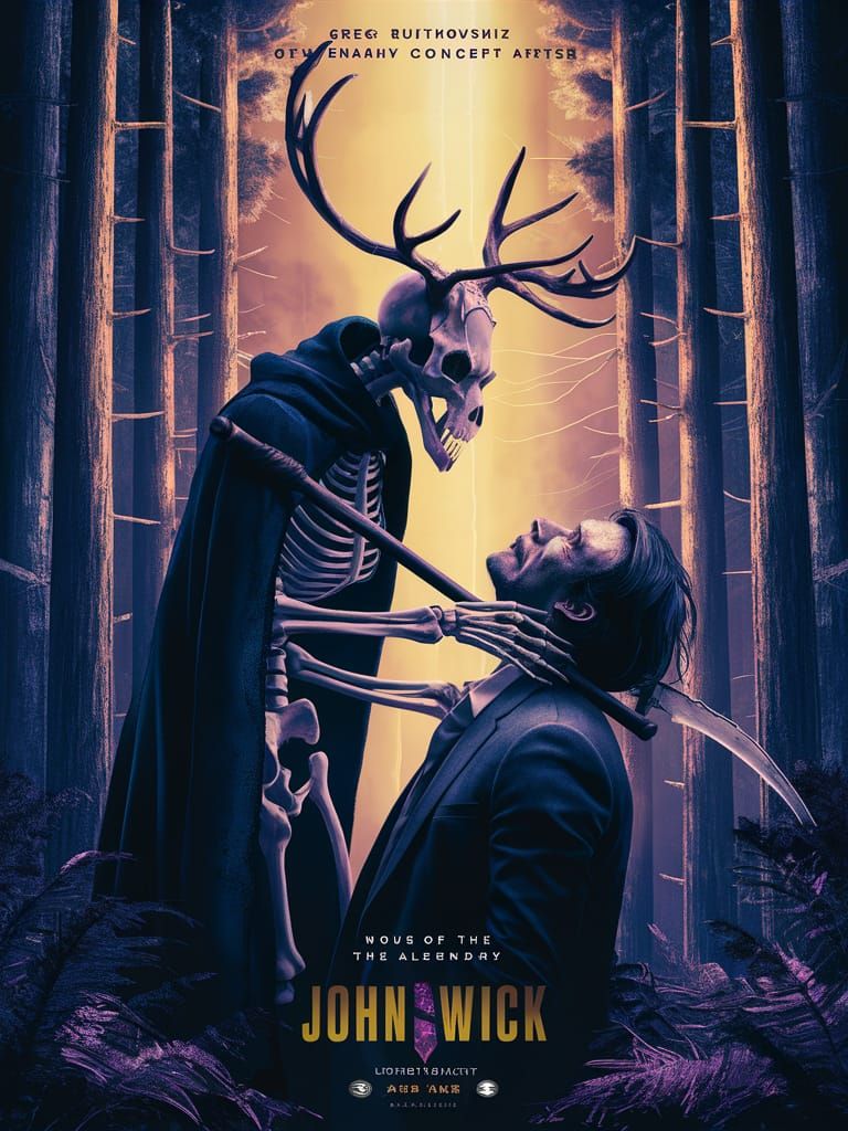 Deer Skeleton Assassin Movie Poster, Dark Fantasy Art