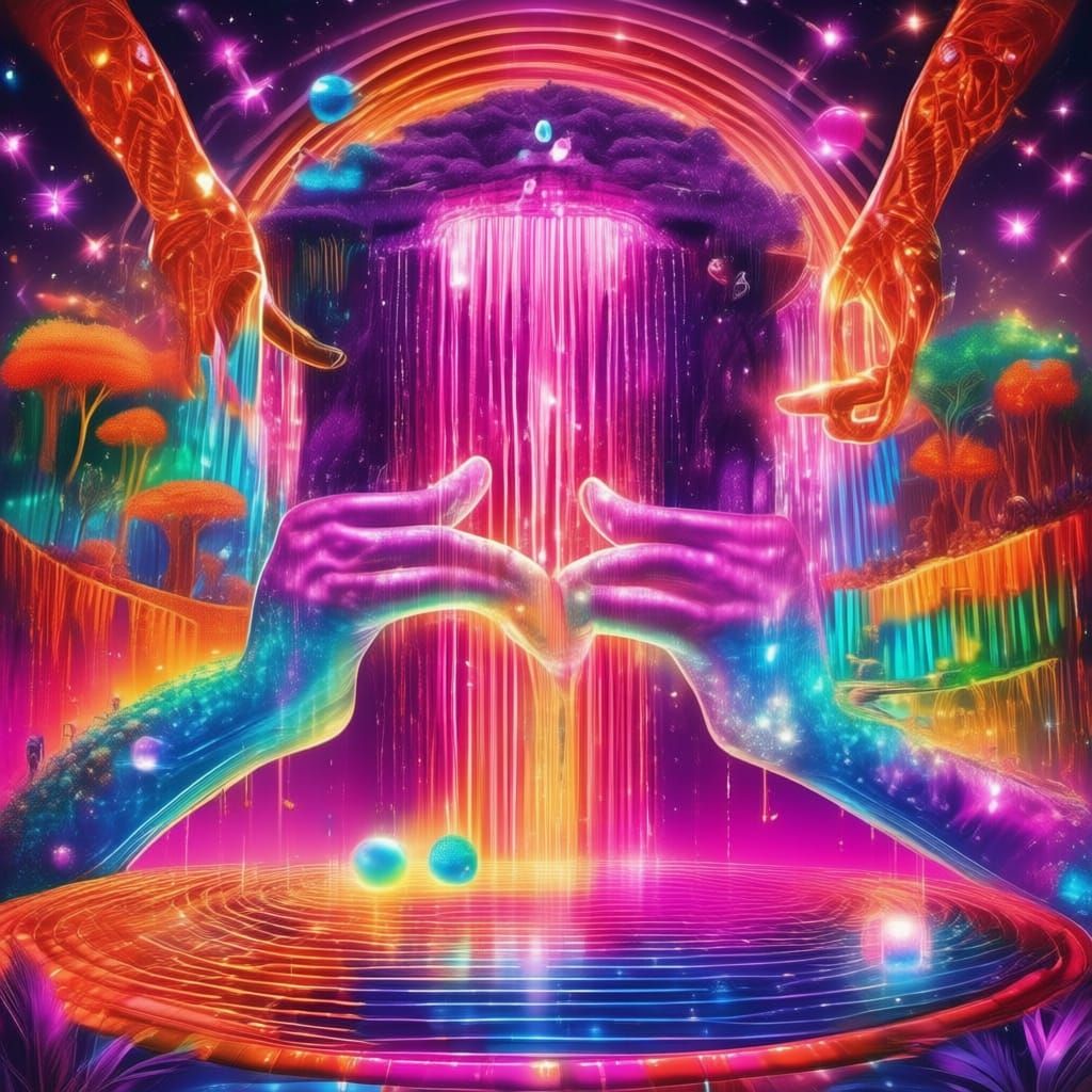 Giant Binary Hands Form Portal to Digital Realm