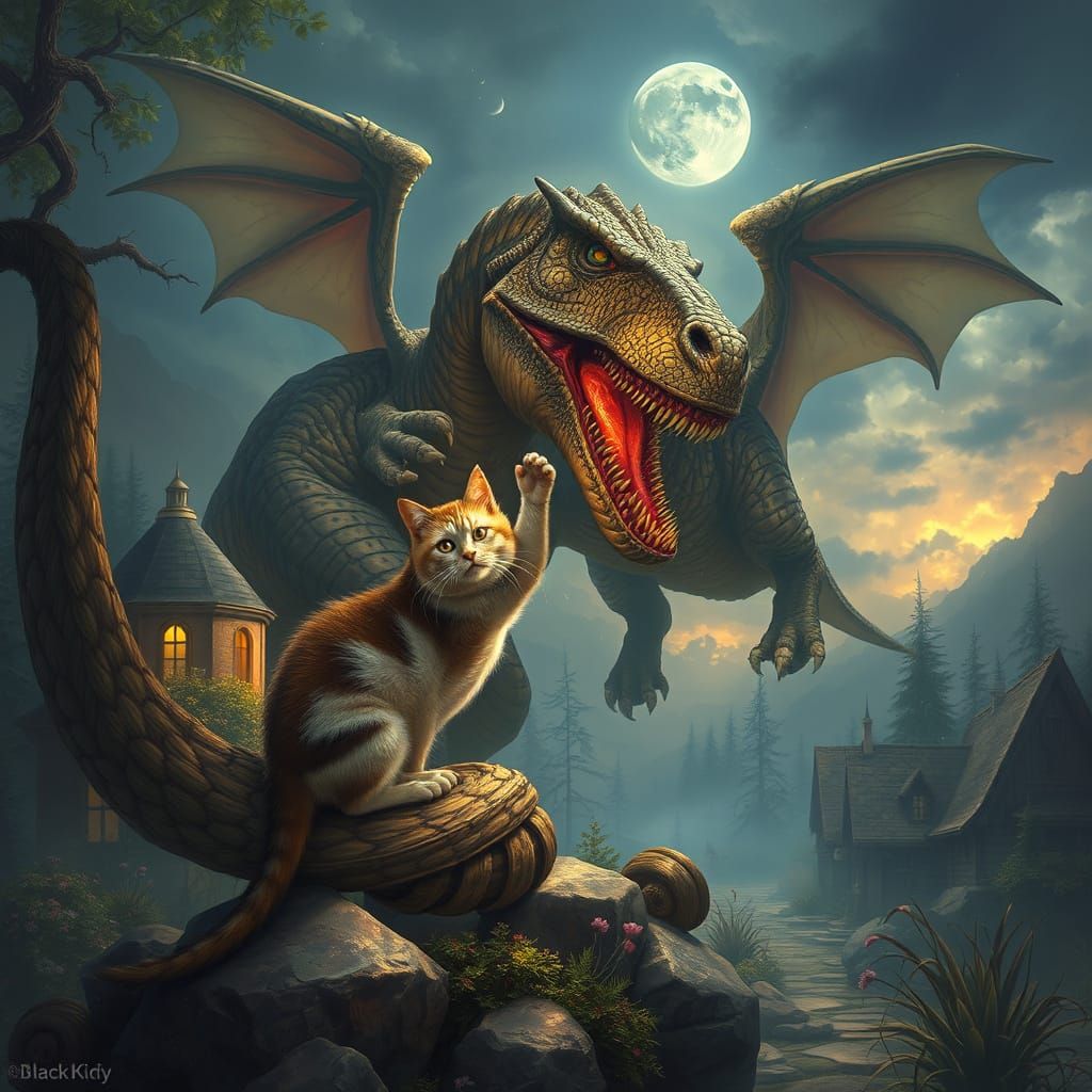 Mystical Feline Warriors Clash with Ancient Beasts in a Drea...