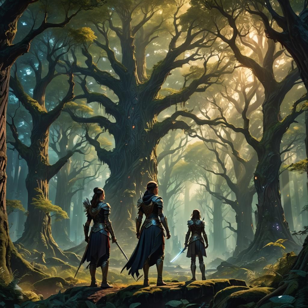 Mystical Forest Warrior in Fantasy Sci-Fi Art