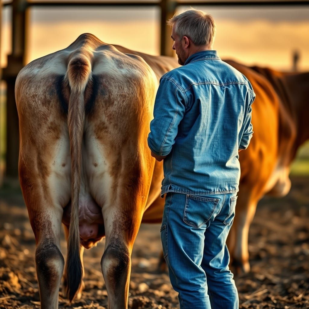 Farm Veterinarian Attends to Pregnant Cow in Serene Rural La...