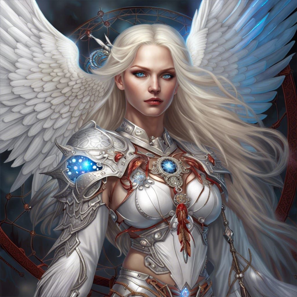 High Fantasy Angel with Red Wings and Dreamcatcher