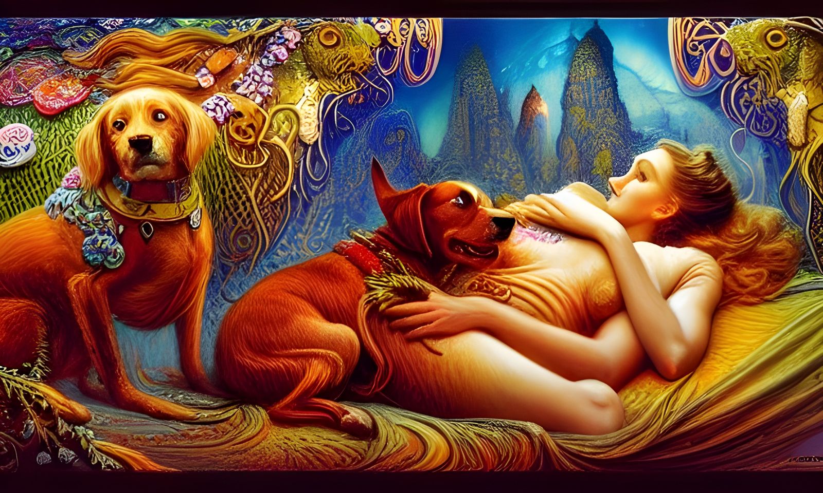 Surreal Art Deco Dogs in Biopunk Style