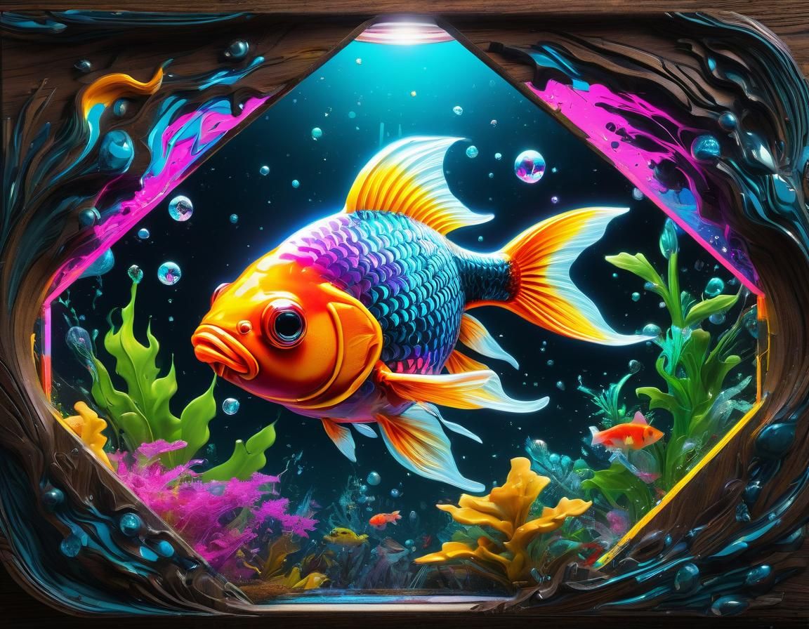 Dreamy Diamond Goldfish in Psychedelic Street Art