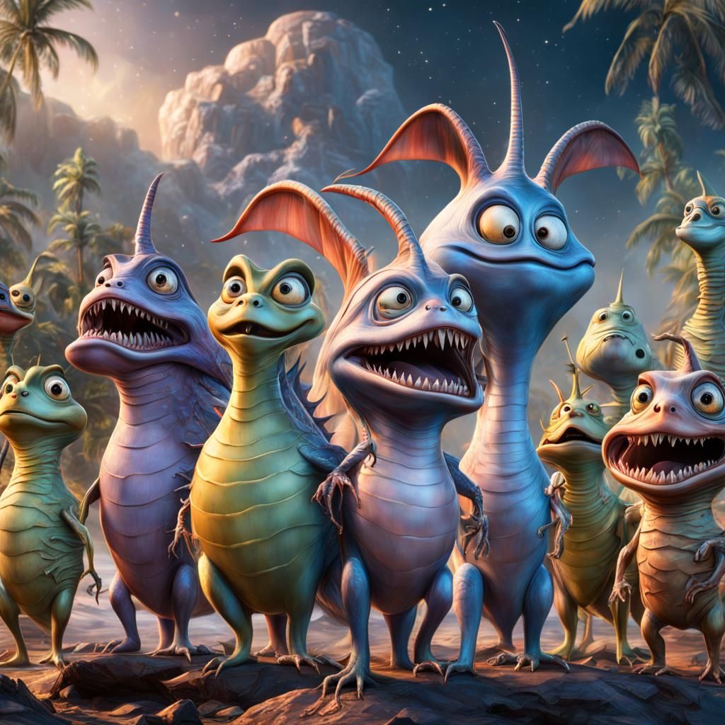 Surreal Cartoon Characters in Photorealistic Matte Painting