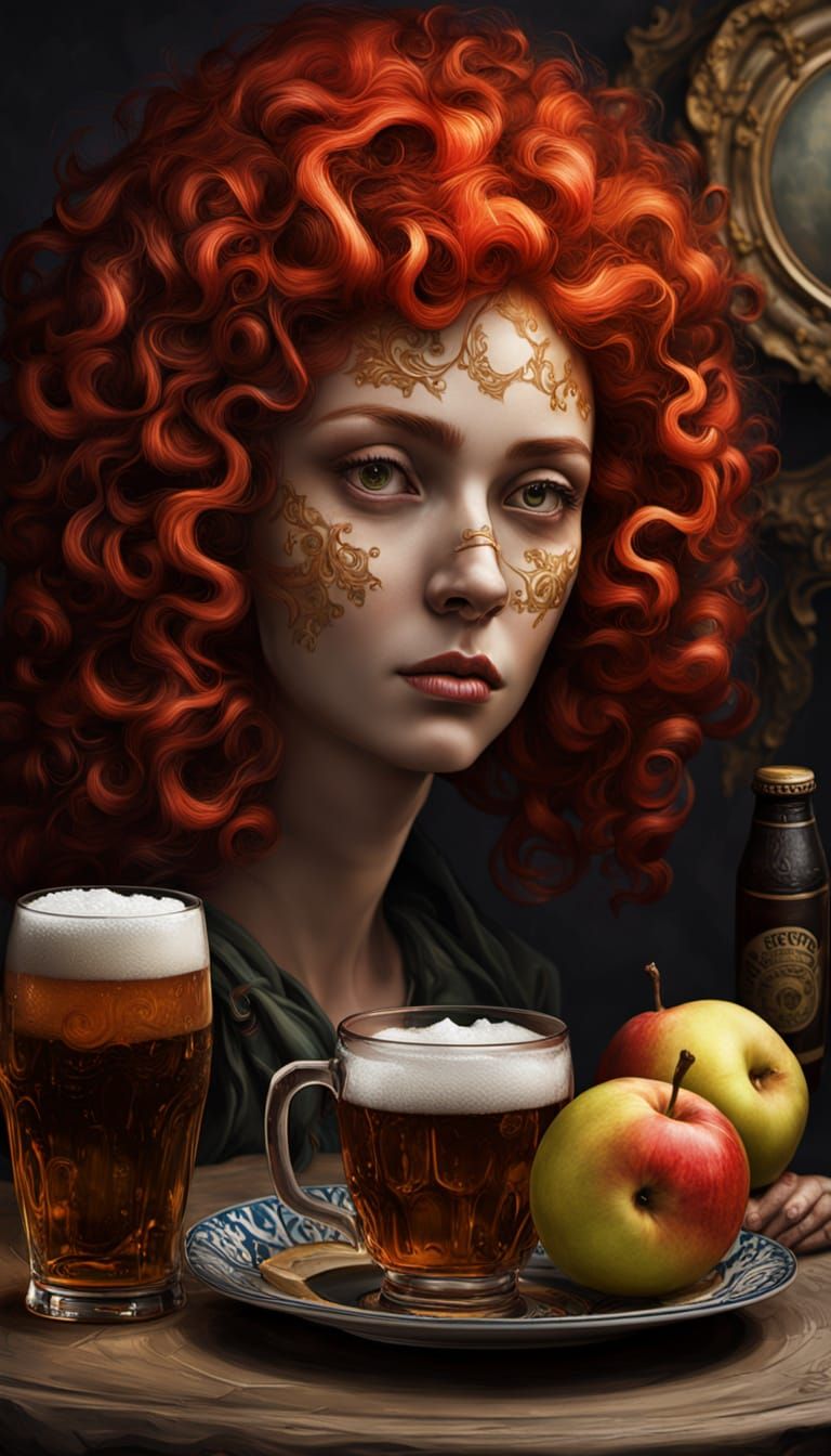 Surreal Woman's Head with Fruit in Oil Painting Style