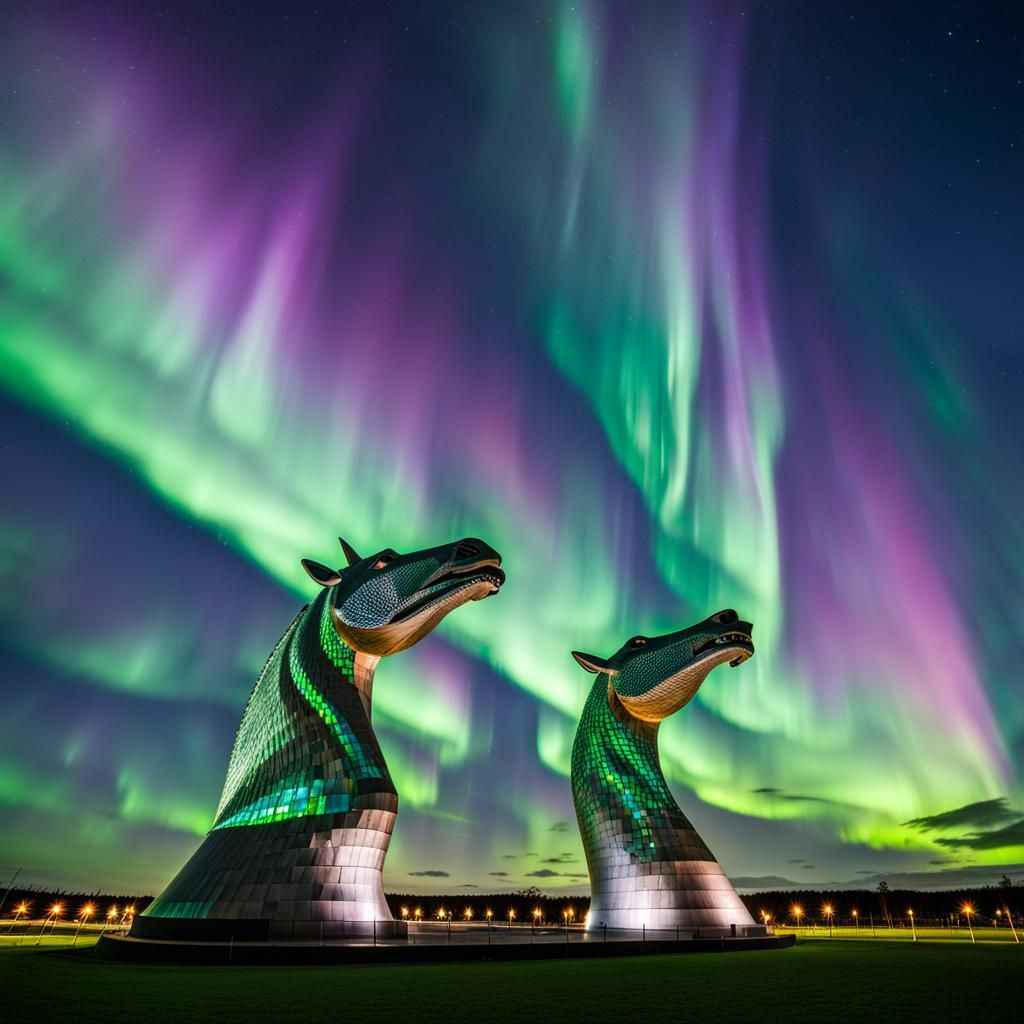 Aurora Borealis Lights Up The Kelpies