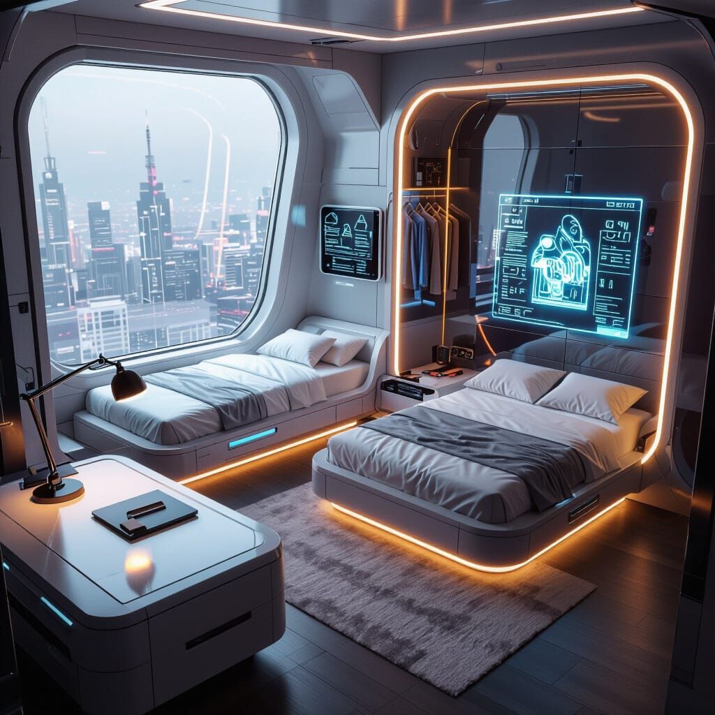 Futuristic Girls' Room with Neon Accents