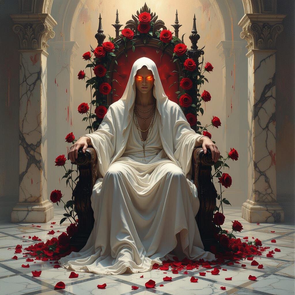 Divine Being on Tear Crystal Throne with Crimson Roses