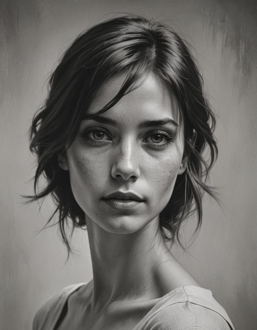 Monochrome Portrait Study of Brunette Woman