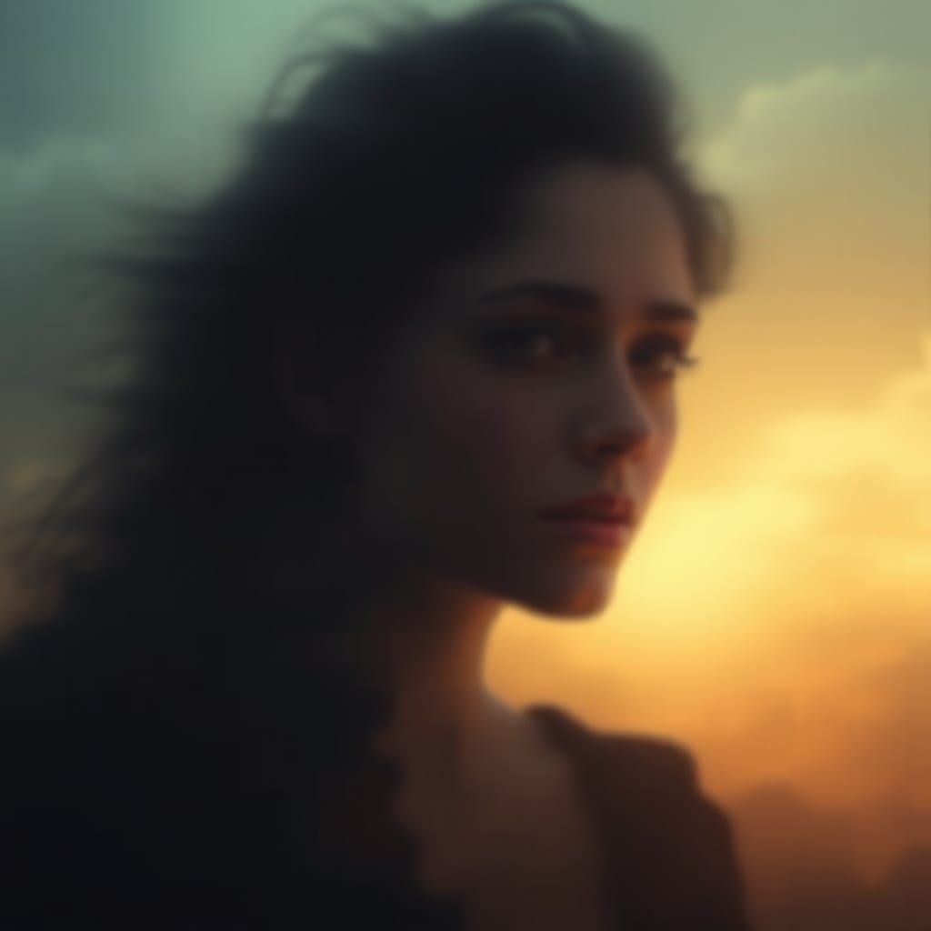 Dreamy Abstract Landscape With Woman's Face