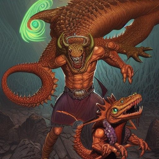 Lizardfolk Barbarian in Comic Book Art Style