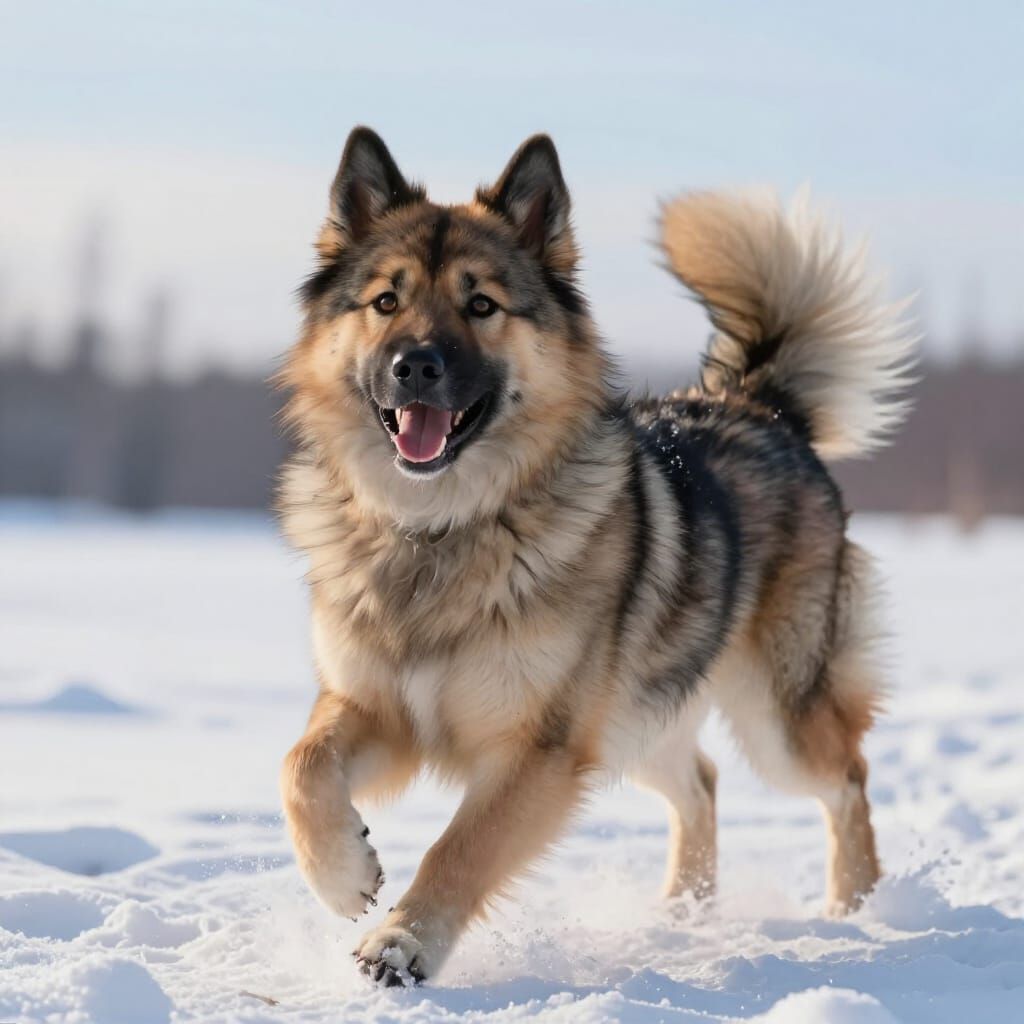 Playful Eurasier Dog in Snowy Landscape Digital Painting
