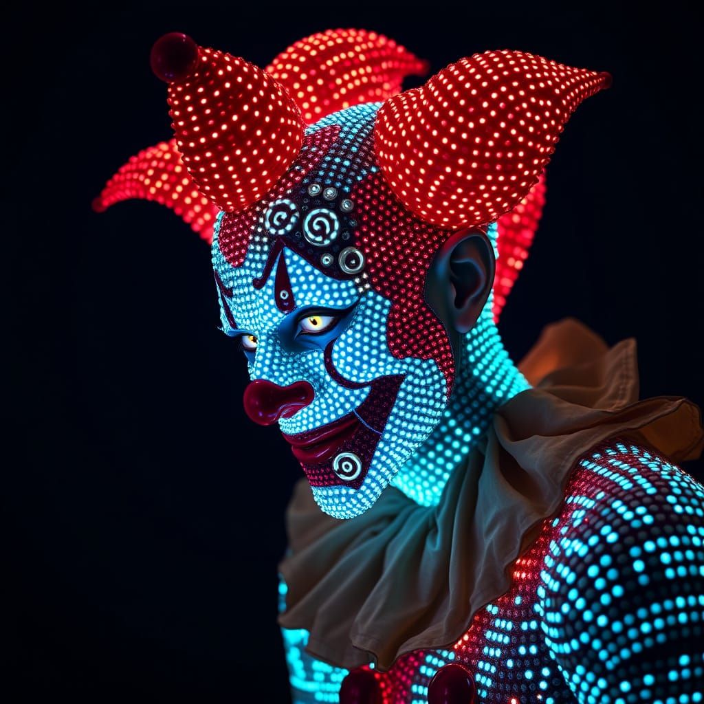 Ethereal Clown Illuminated by Bioluminescent Patterns