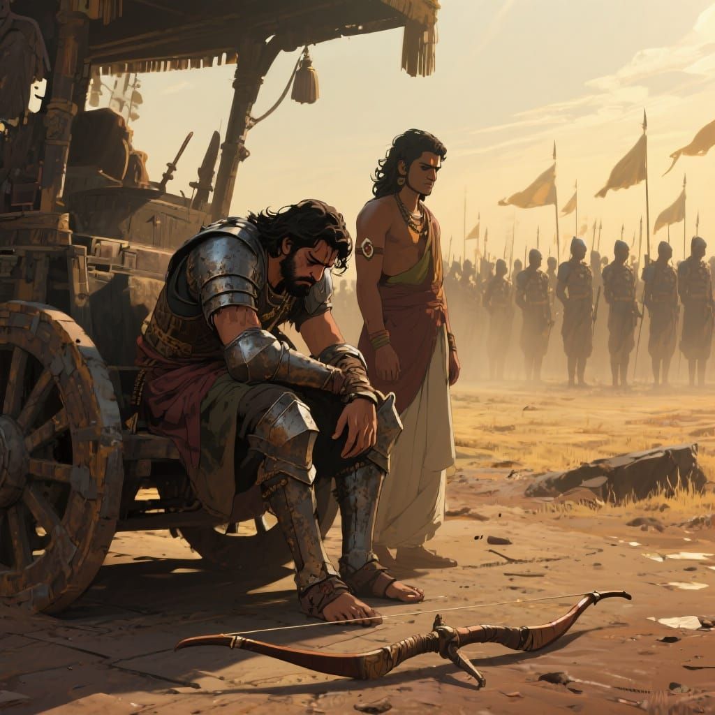 Arjuna's Despair: Cinematic Battlefield Scene
