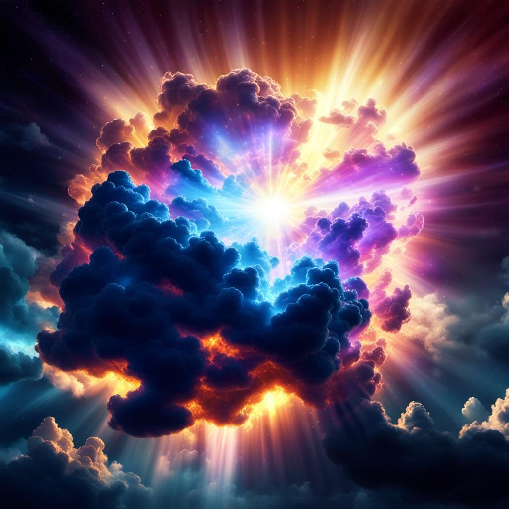 Night Sky Plasma Burst with Sunshine Beams