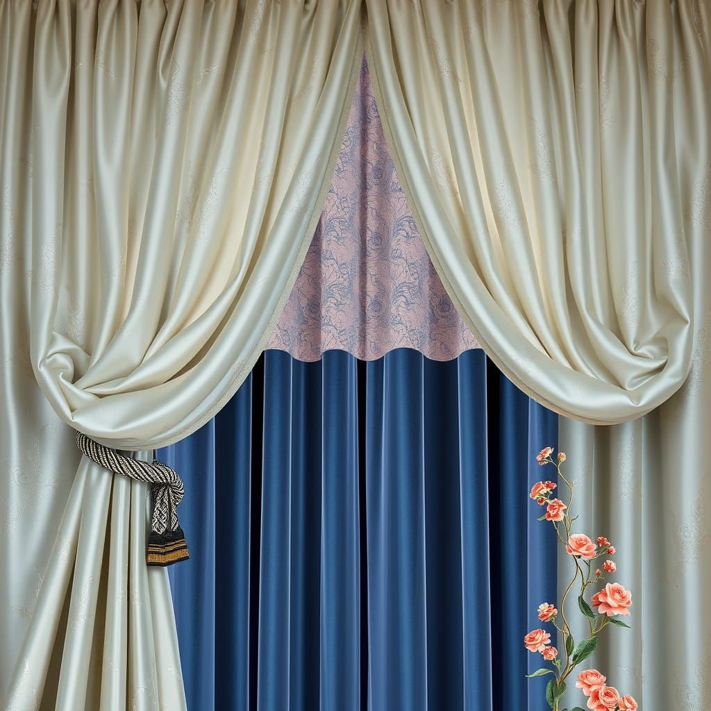 Elegant Drapes with Silver Lining in Illustrative Style