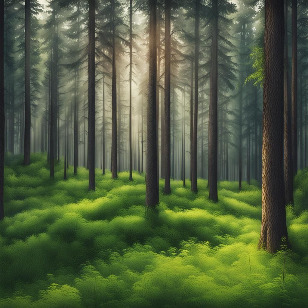Lush Green Summer Forest Scene