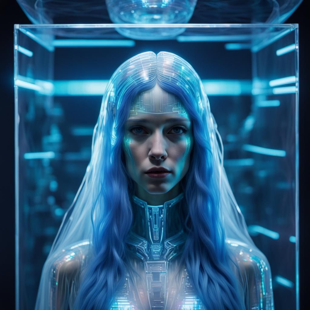 Futuristic Holographic Woman in Blade Runner Style