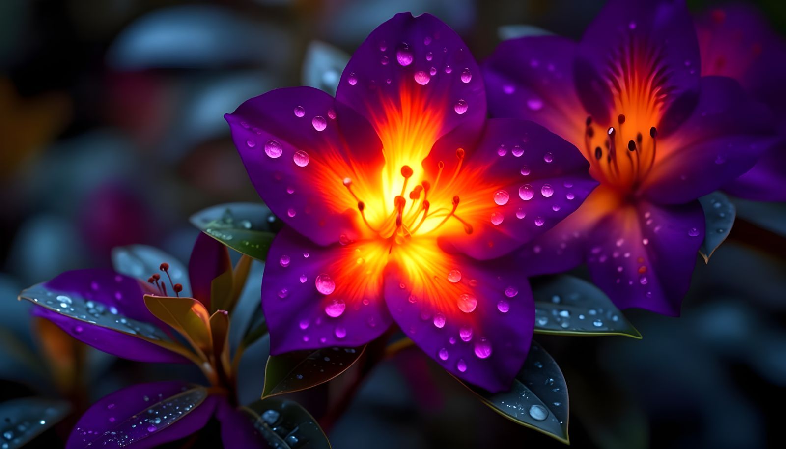 Glowing azalea flowers
