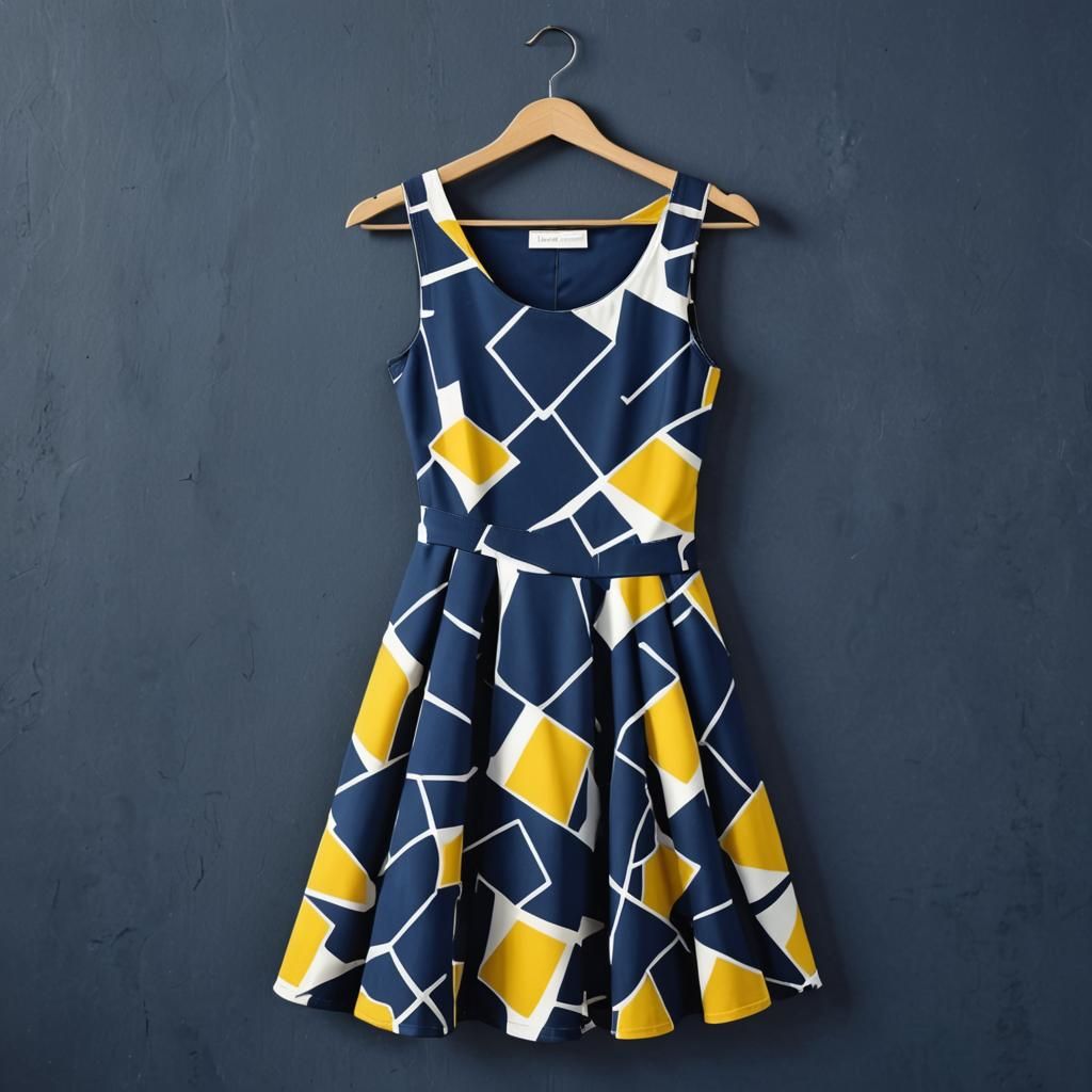Navy dress on hanger, pop art style