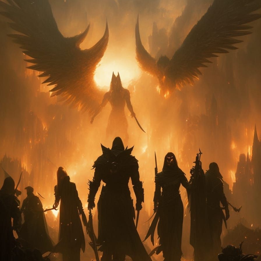 Angels and Demons Hellfire War in Oil Painting