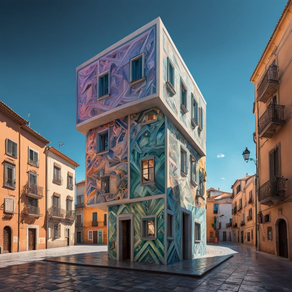 Surrealistic Geometric Figure in a Distorted Environment