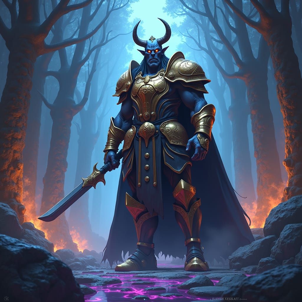 Orc Paladin in Mystical Forest, Matte Painting