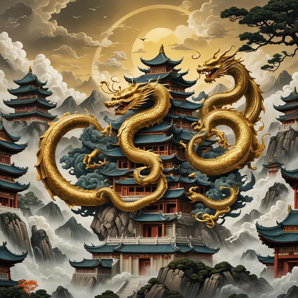 Shaolin Temple with Wu Tang Logo in Asian Style