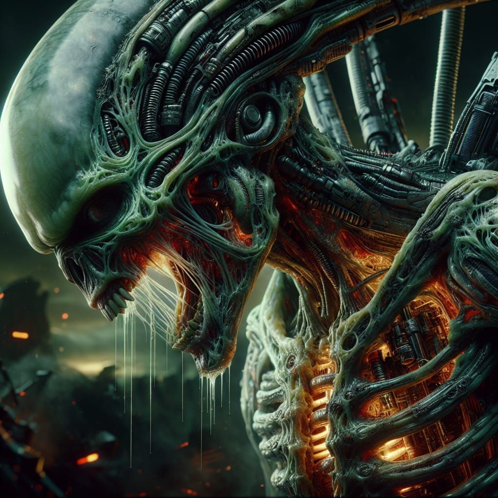 Terrifying Alien Cyborg in Sci-Fi Horror Scene