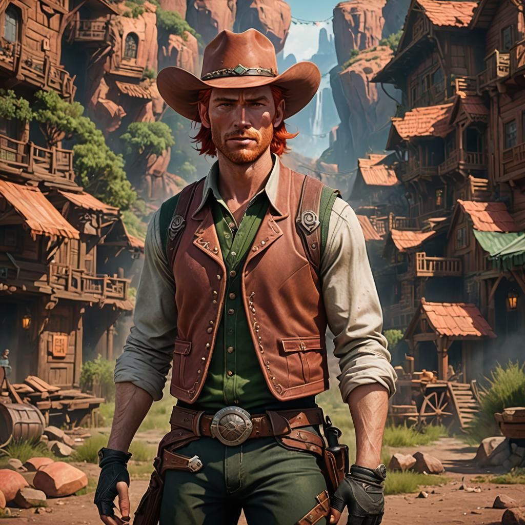Handsome Cowboy with Red Hair, Digital Painting