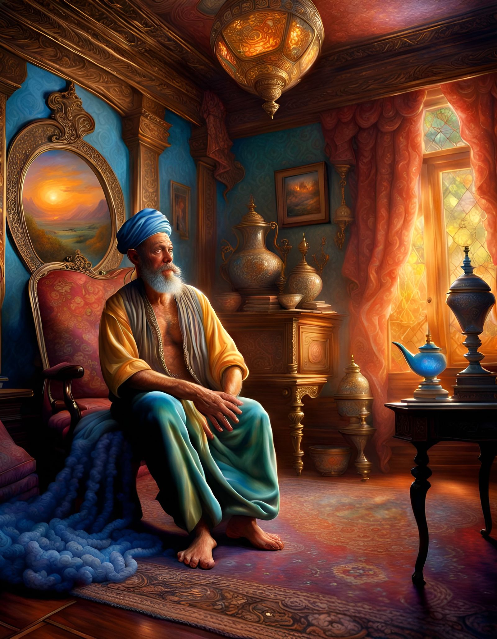 Realistic Genie in Ornate Room, Photorealistic Style