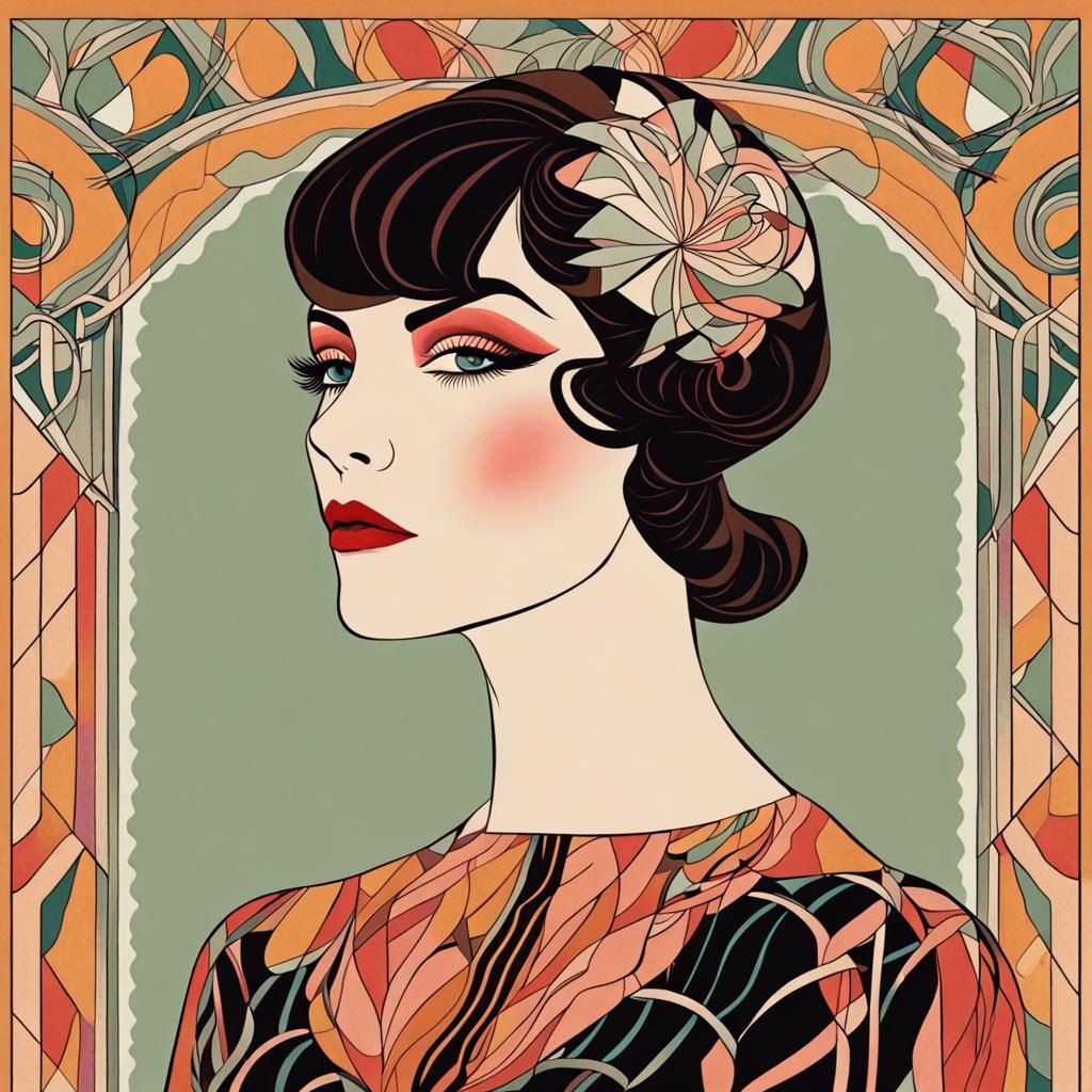 Elegant Woman Portrait in Art Deco Nouveau Style