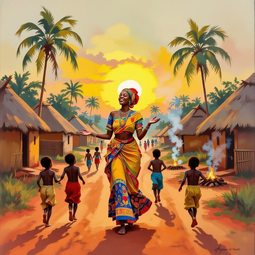 Joyful Song in a Nigerian Village, Earthy Tones