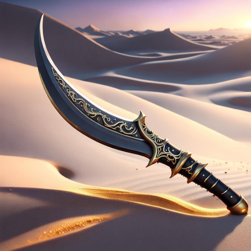 Black Metal Sickle in a Desert Landscape