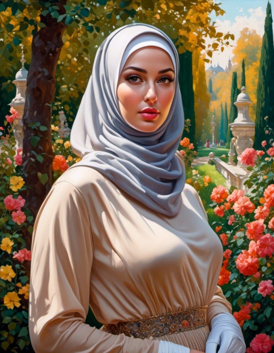 Woman in Hijab in Cozy Forest Garden