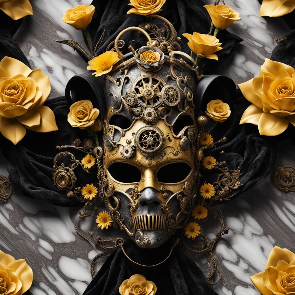 Steampunk Venice Mask with Gold and Velvet