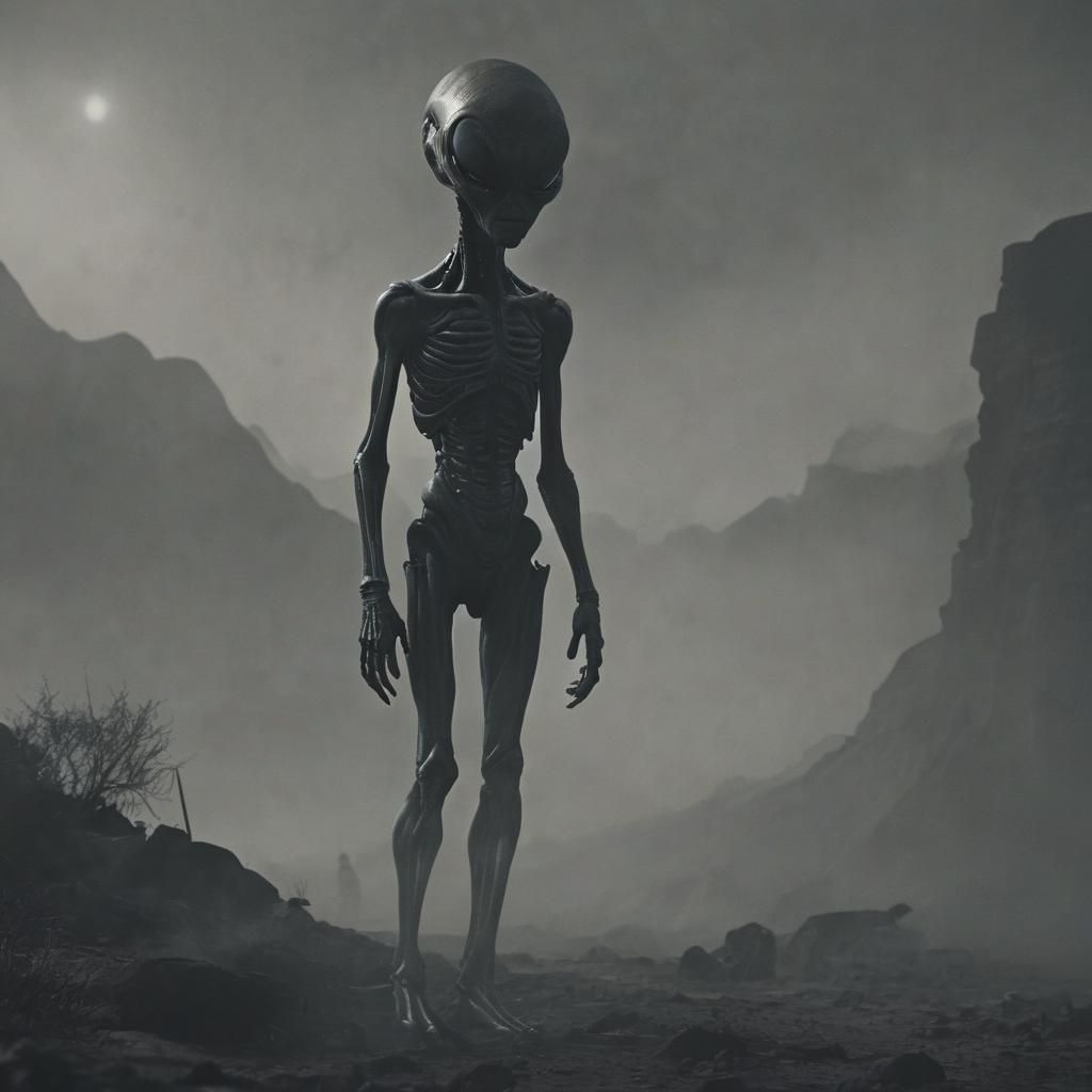 Alien in Desolate Landscape: Film Noir Style