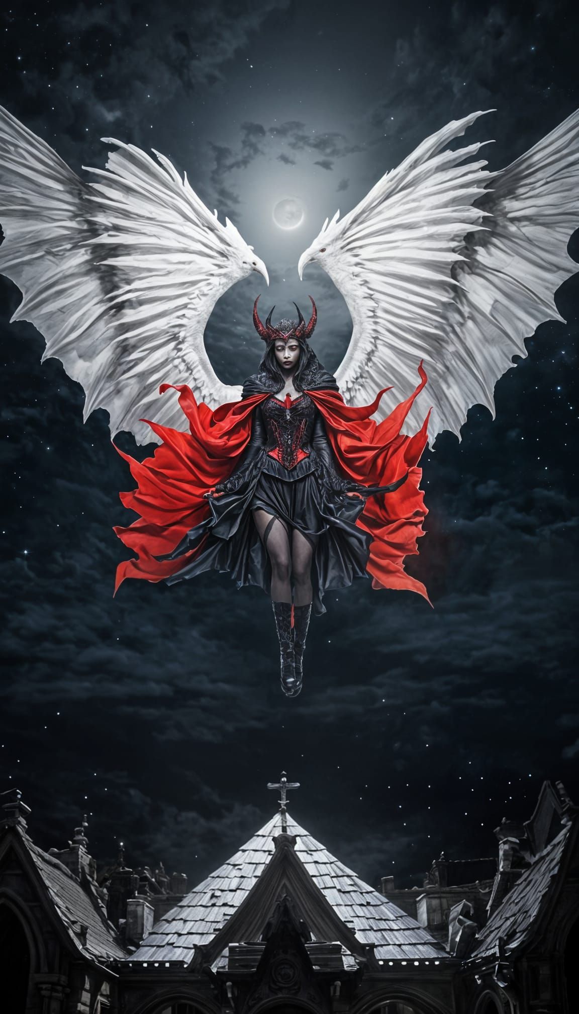 White Winged Vampire Over Monastery in Gothic Art