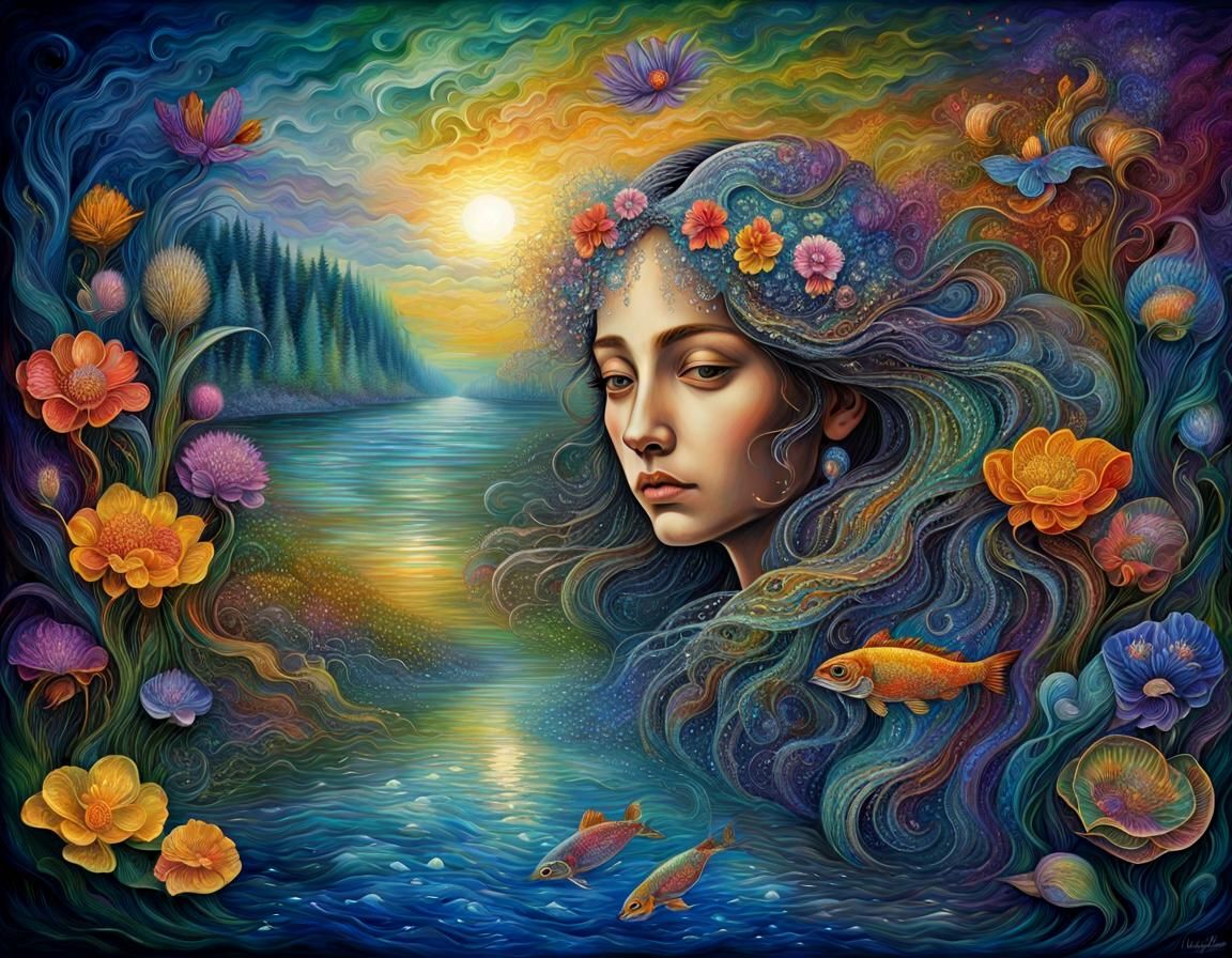 Colorful River Baptism in Vibrant Oil Painting Style