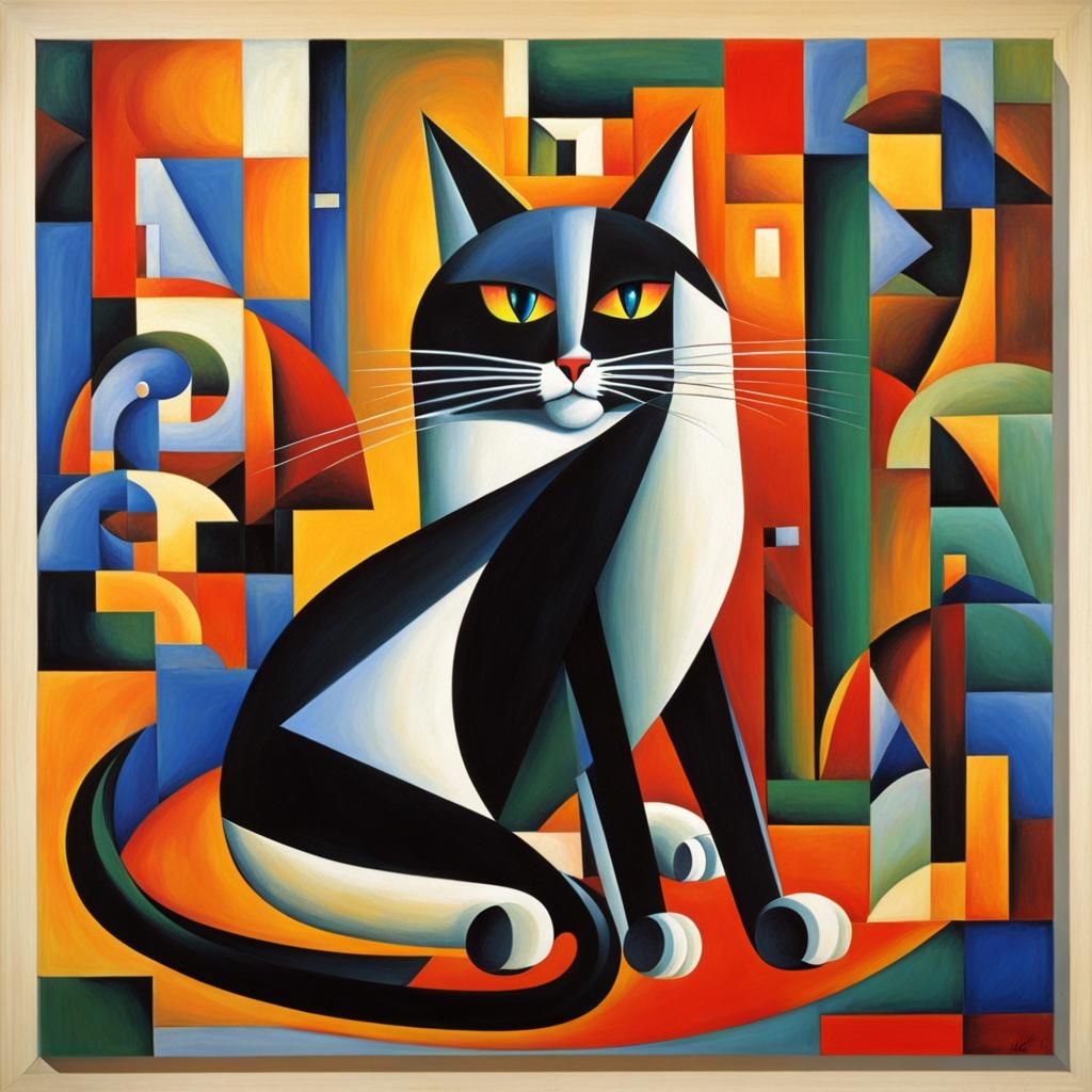 Abstract Cubist Cats Share All Knowledge
