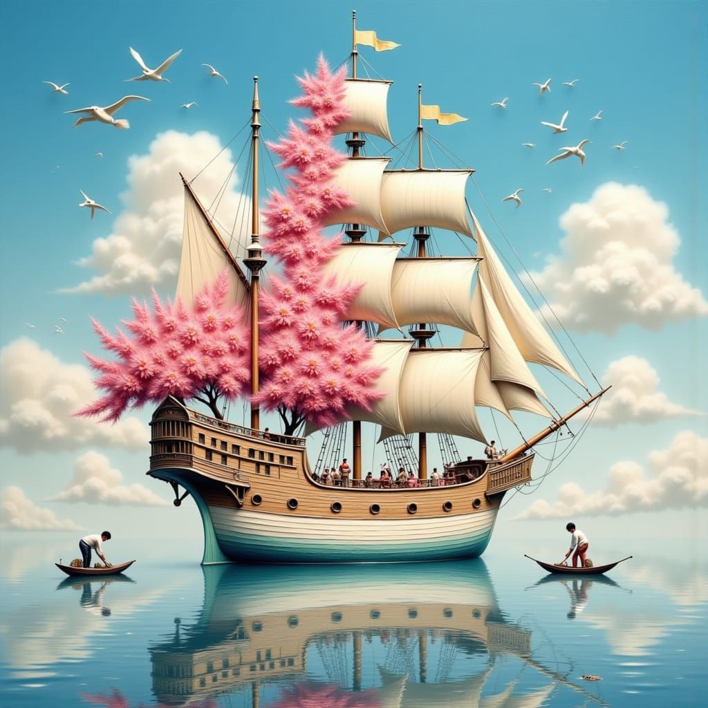 Surreal Maritime Scene in Impasto Style