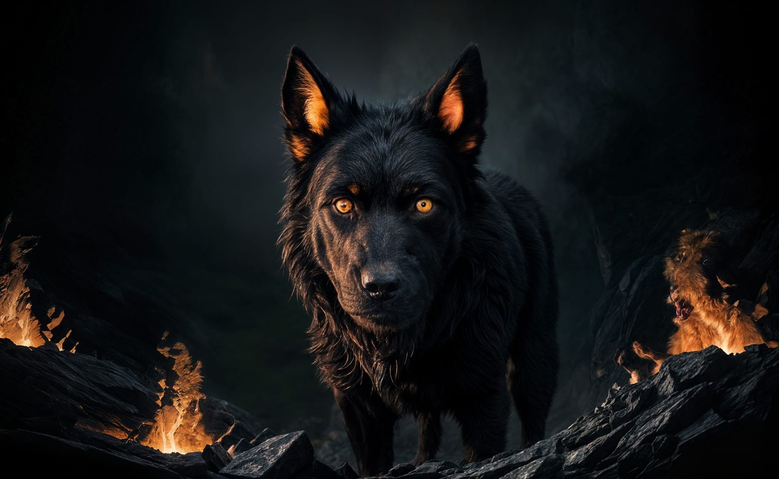 Fiery Hellhound Guards Obsidian Cave Entrance