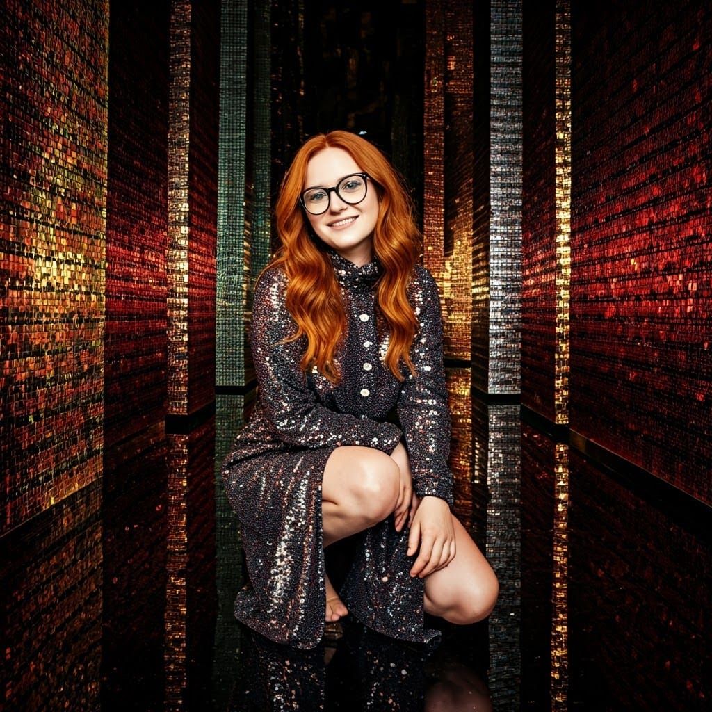 Elegant Woman in a Sequined Dreamscape