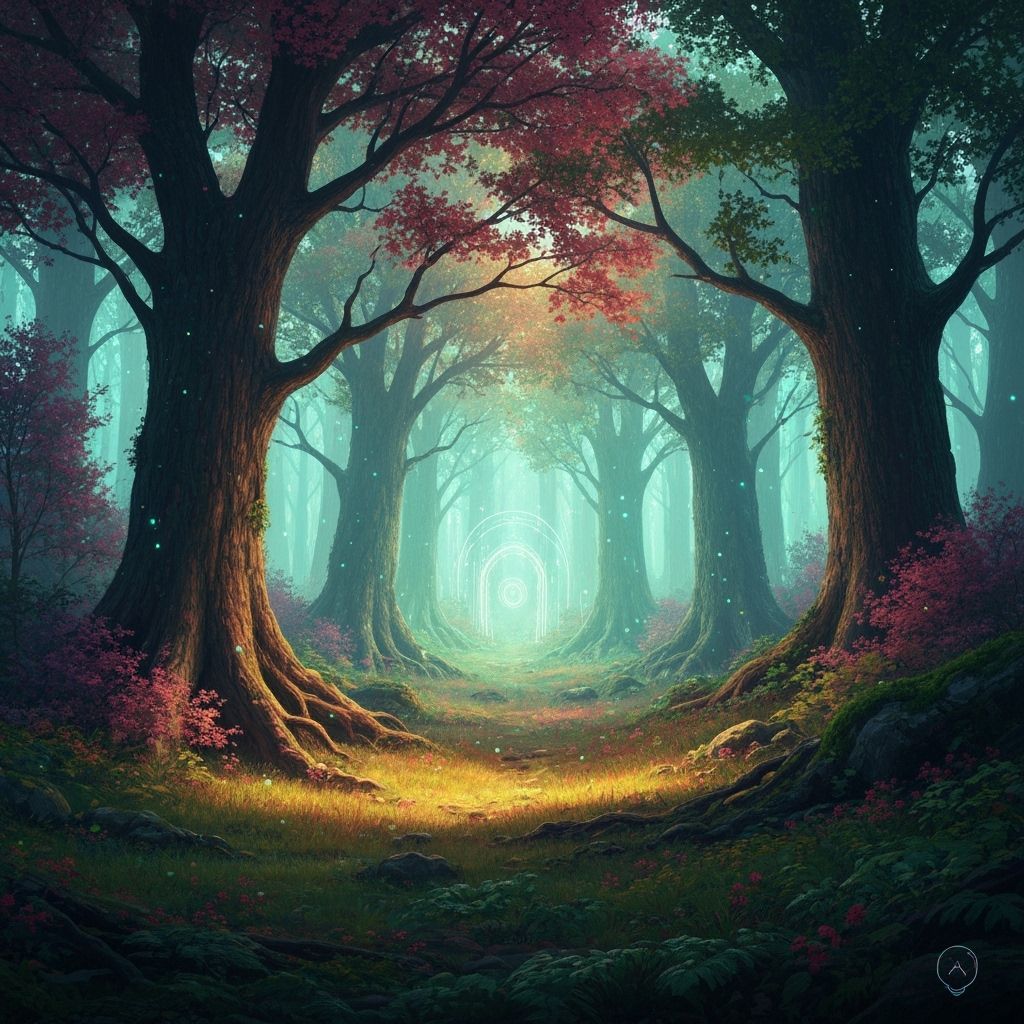 Mystical Forest Gateway in Futuristic Realism Style